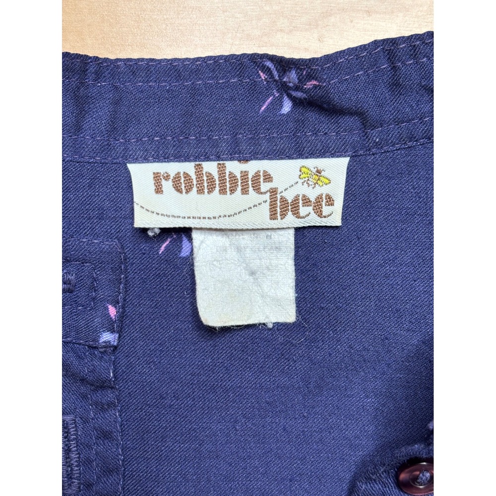 Robbie Bee Dress Womens Petite L Navy Blue Floral Border Print Puff Sleeve - Picture 7 of 13